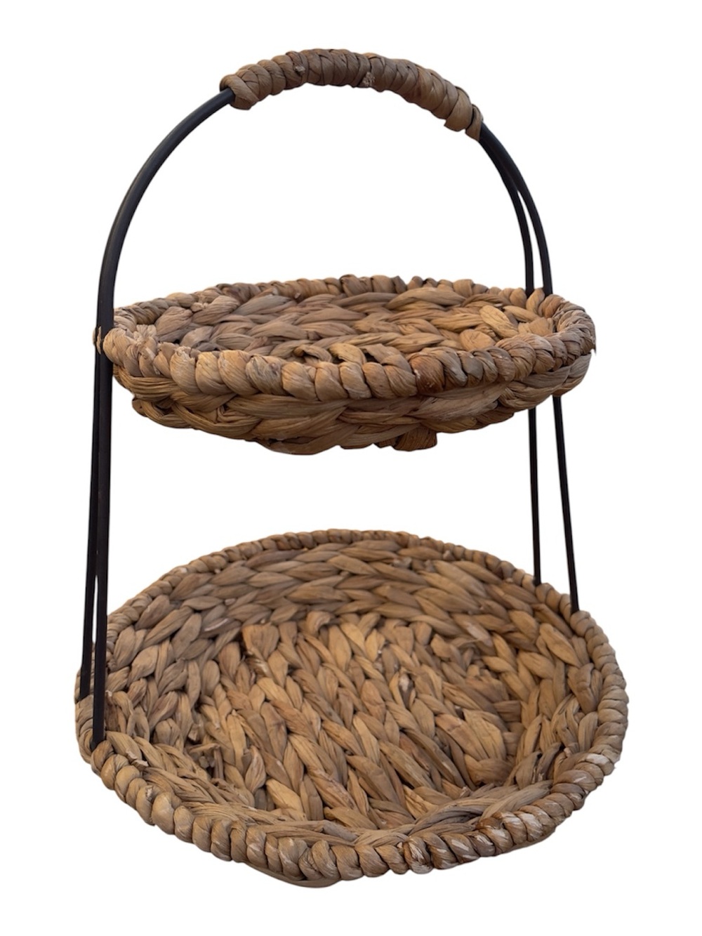 Two-Tier Woven Rattan Serving Stand - Natural Brown